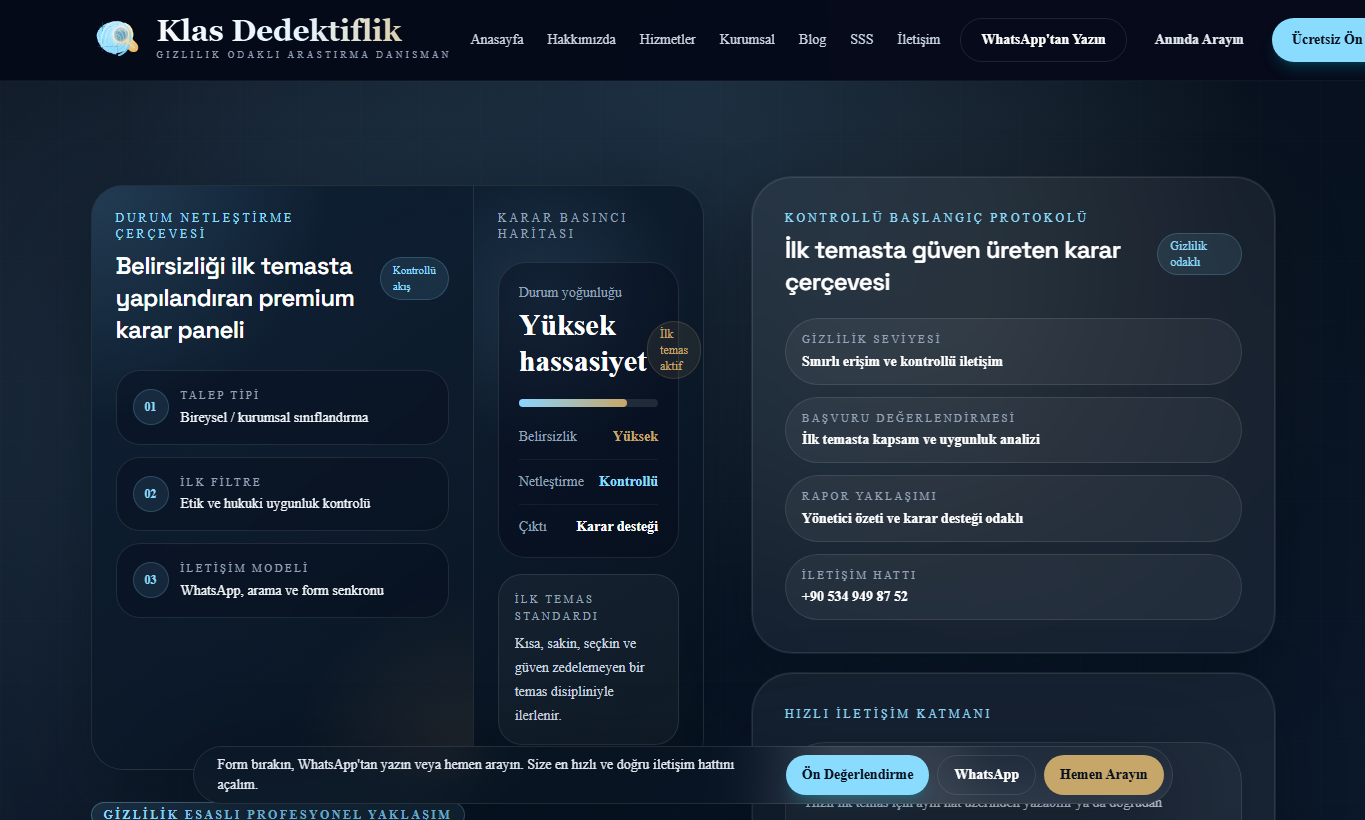 Klas Dedektiflik web site ekran görüntüsü